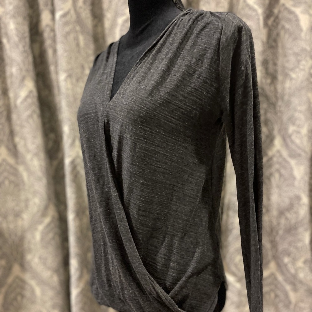 Grey drapy surplus wrap style top